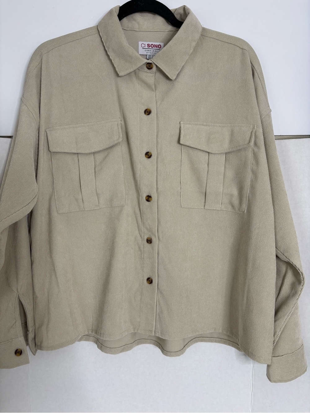 Ci Sono Beige Button-Down Shirt Jacket